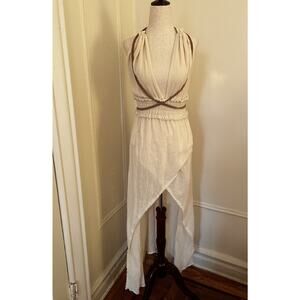Caravana Cotton Gauze Dress With Brown Leather Detail and ties | S